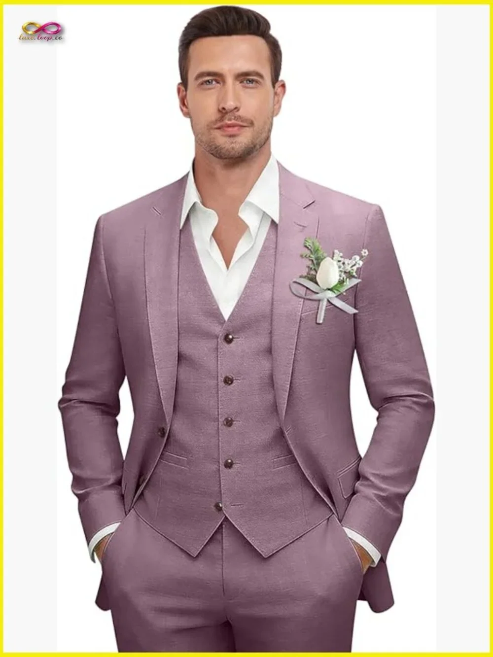 Men's Linen Suit Set Slim Fit 3 Piece Jacket Vest Pants Retro Modern